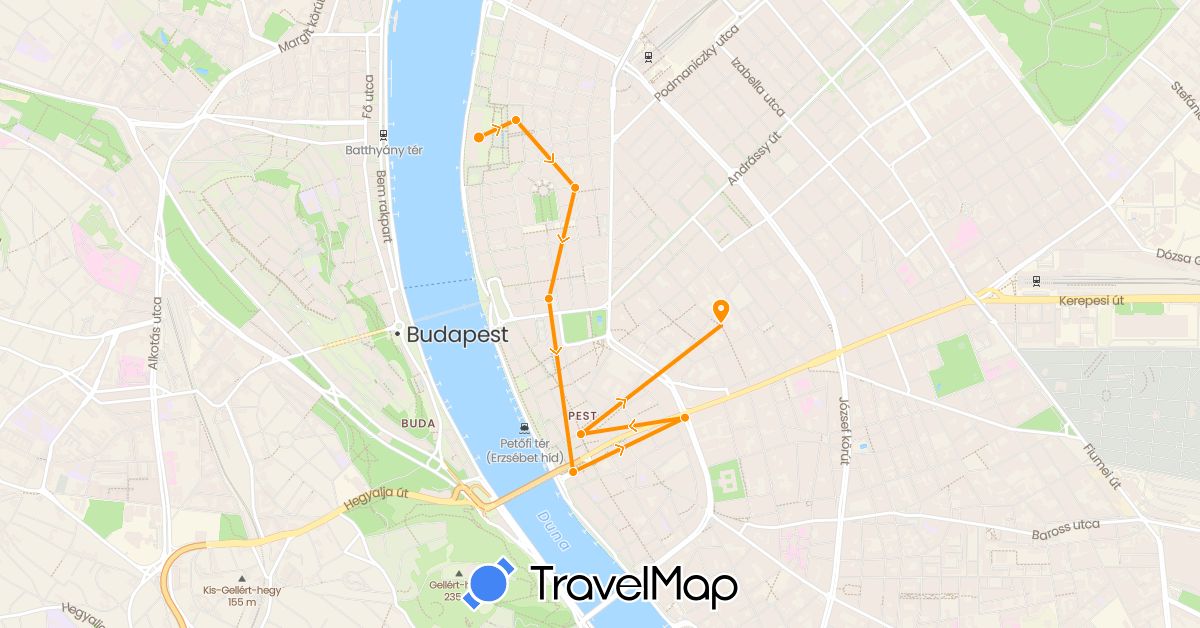 TravelMap itinerary: driving, hitchhiking in Hungary (Europe)